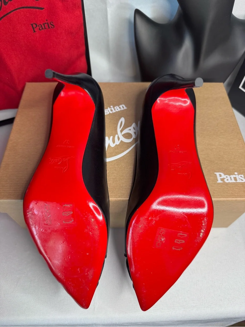 Christian Louboutin Biblio Black Cut Out Pointed Toe Leather & Suede Pumps